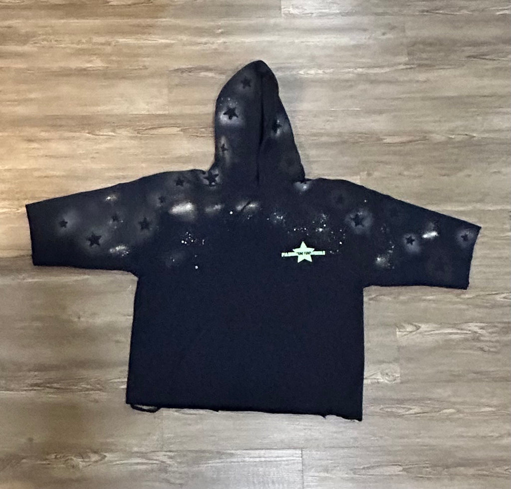Stars Short Sleeve Crop Hoodie Navy and Mint