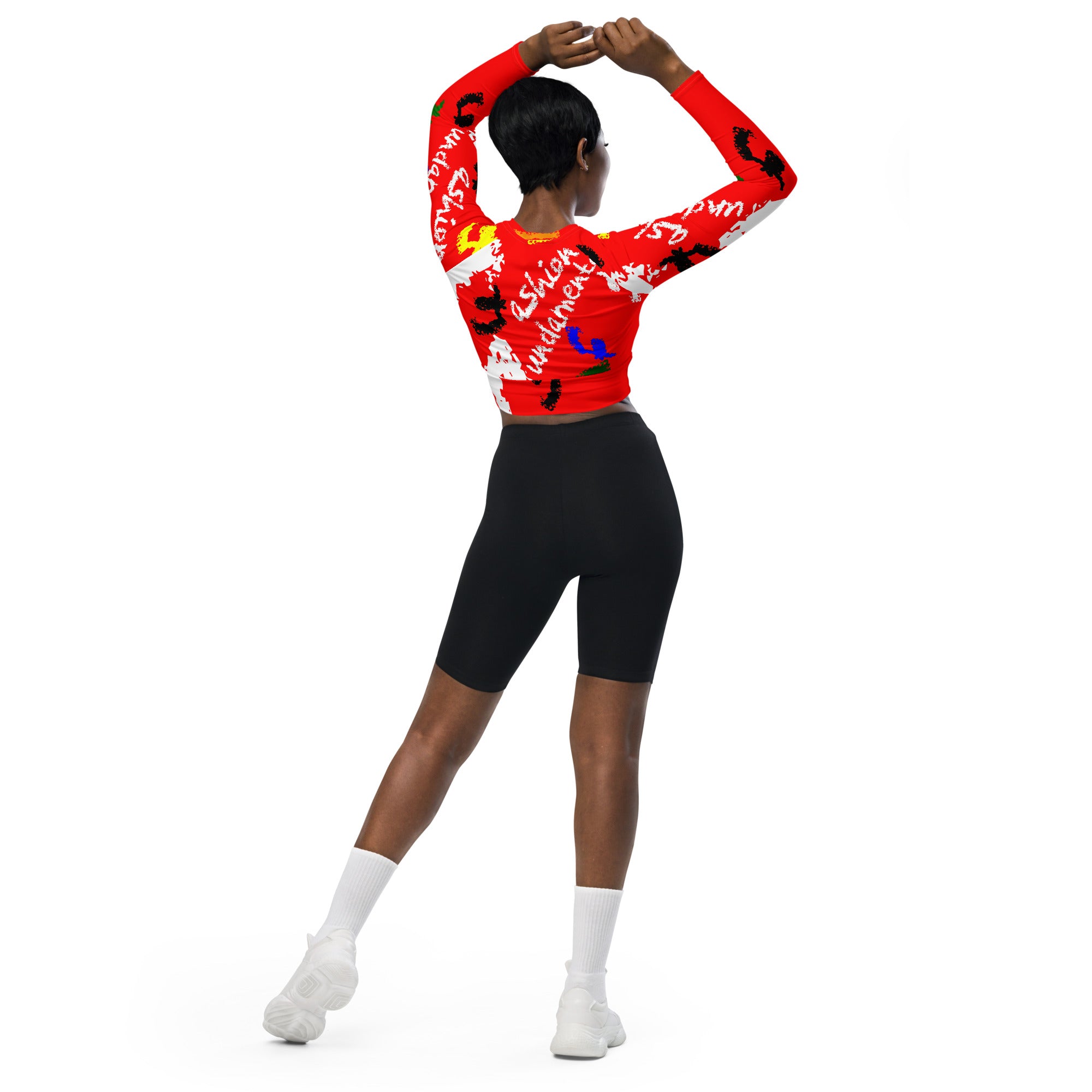 Red Colorful Crayon Recycled long-sleeve crop top