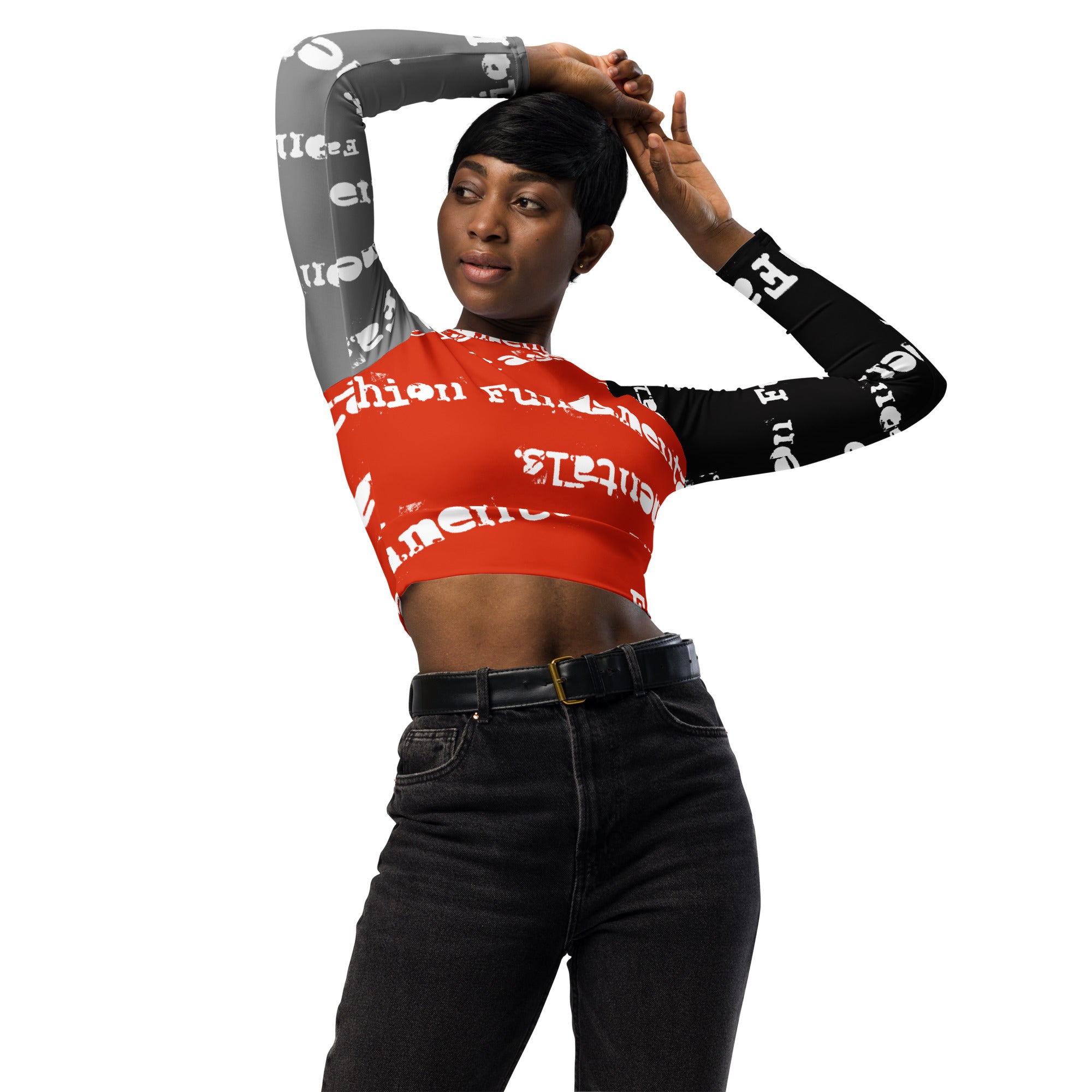 Last dayz Recycled long-sleeve crop top Red,Grey,Black and White