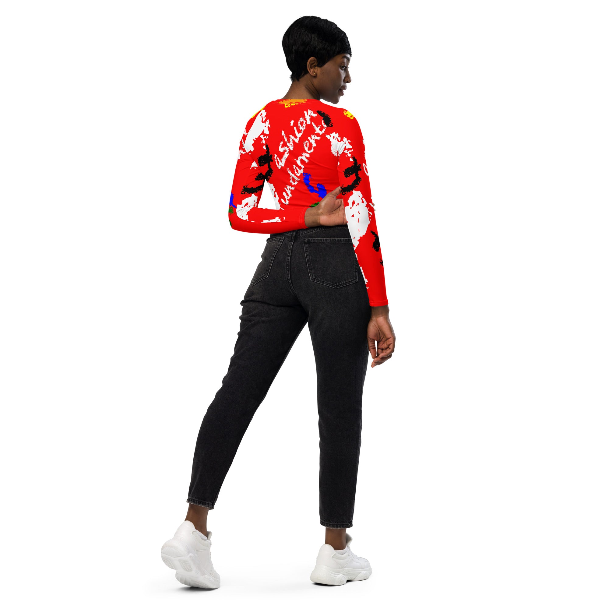 Red Colorful Crayon Recycled long-sleeve crop top