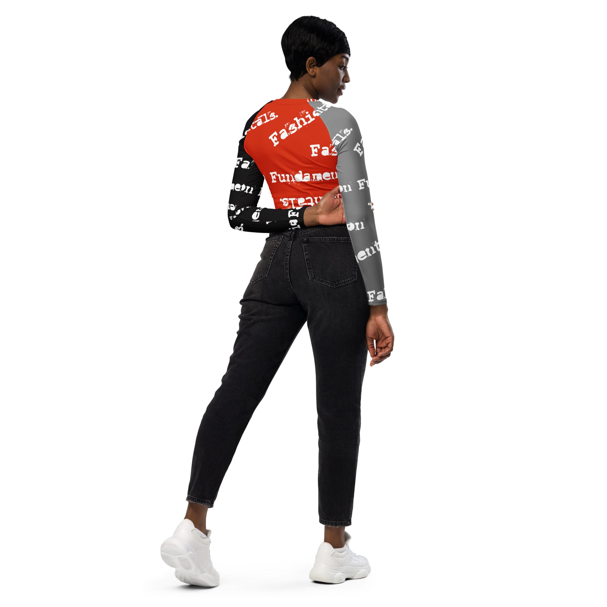 Last dayz Recycled long-sleeve crop top Red,Grey,Black and White